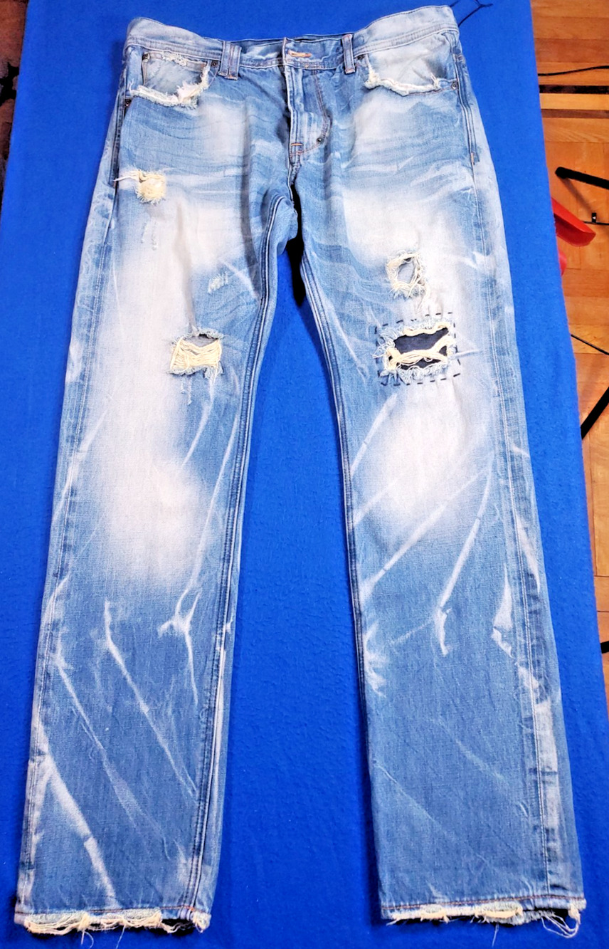 AKOO No Rivals Mens Size 34 Blue Denim Jeans \Streetwear Hip Hop Leather